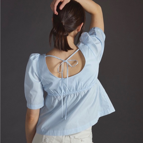 NWT Anthropologie Short Sleeve Scoop Neck Cotton Blouse, size S - Picture 2 of 9